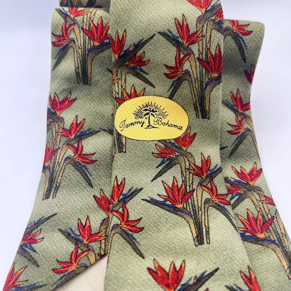 Tommy Bahama Necktie Mens OS Green Excellent Bird of Paradise Floral Silk USA